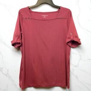 Croft & Barrow Polka Dot Top Square Neck Mauve Pink Purple XL